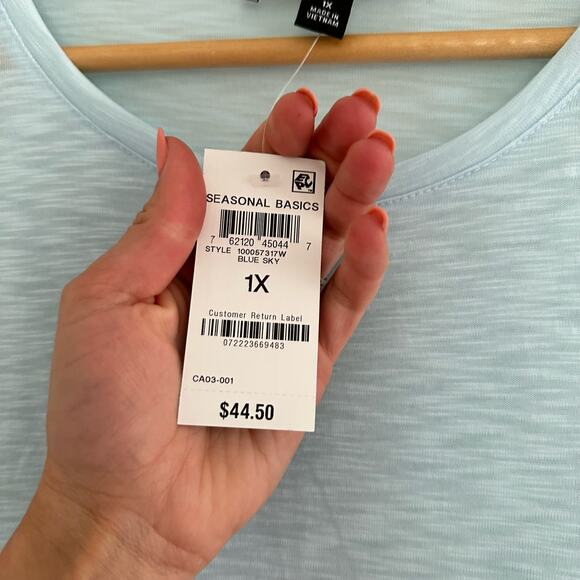 NWT INC International Concepts Ruched Side Short Sleeve T-Shirt Blue 1X - Picture 7 of 10